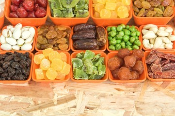 Dried fruits put on ceramic bowl