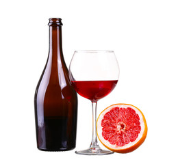 glass of red wine grapefruit isolated on a white background