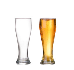 Beer glasses. full and empty isolated on a white background