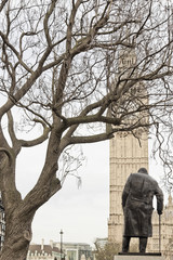 Statue of Sir Winston Churchill & Elizabeth Tower, London