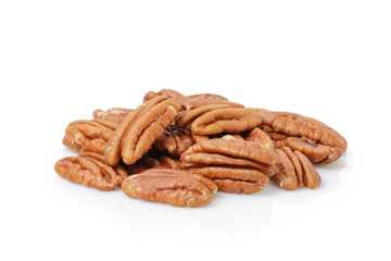 Pecan halves isolated on a white
