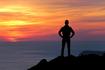Obraz premium Man on top of mountain. Element of design.