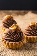 chocolate and caramel small tart homemade