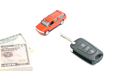 Fototapeta premium keys, notes and red car