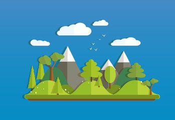 Natural landscapes in a flat style on blue background