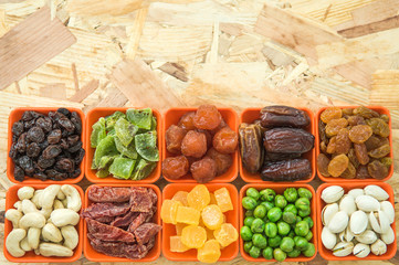 Dried fruits put on ceramic bowl