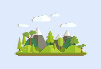 Natural landscapes in a flat style on blue background