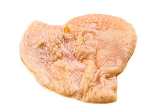 Saggy chicken skin removed from breast meat  