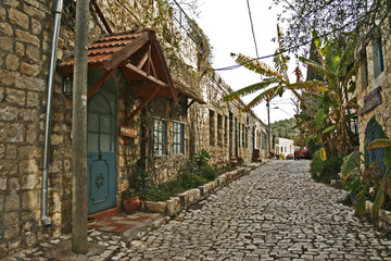 Street in old town Rosh Pina.Horisontal format.Israel
