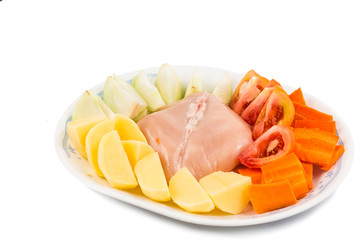 Ingredients to cook Chinese potatoes, carrots, tomatoes soup