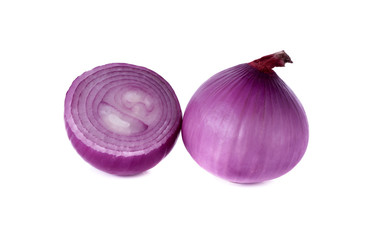 peeled red onion, shallots on white background