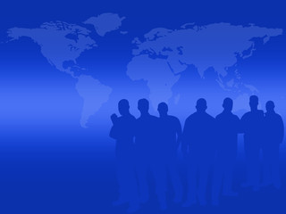 Blue Silhouettes of Business People 