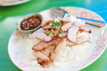 Rice pork in disk with soft light