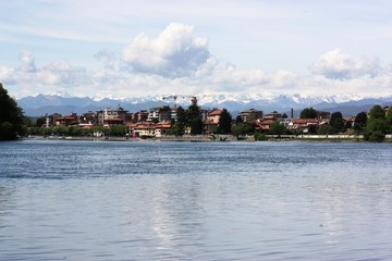 Sesto Calende and Alps panoramic view from the River Ticino © ClaraNila