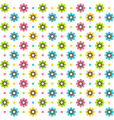 Bright fun abstract seamless pattern with flowers isolated on wh