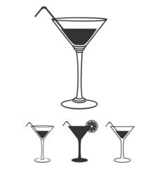 Martini glasses flat icons set isolated on white background