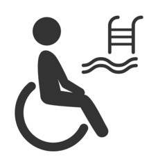 Disability man pictogram flat icon pool isolated on white backgr