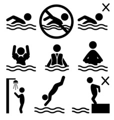 Set of summer swim water information flat people pictogram icon