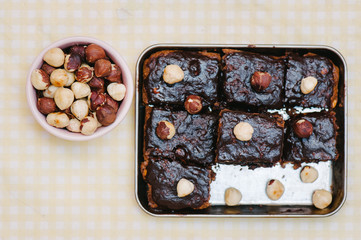 Homemade brownies with ingredients