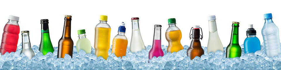 various beverages in crushed ice - obrazy, fototapety, plakaty