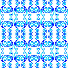 Seamless pattern. Blue waves watercolor ornament. Vector seamless texture for wallpapers, pattern fills, web page backgrounds