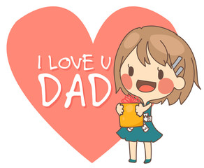 cute girl present I love you dad card vector illustration.