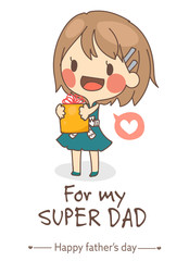 cute girl present I love you dad card vector illustration.