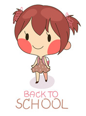 cute girl bag walking to school with text back to school.