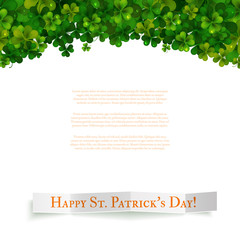 Saint Patricks Day vector background, realistic shamrock leaves