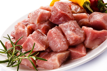 Raw pork on white background