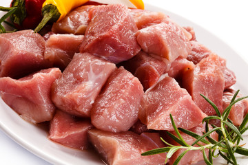 Raw pork on white background