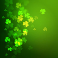 Abstract unfocused shamrock leaves, Saint Patricks Day vector background