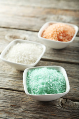 Sea salt on wooden background