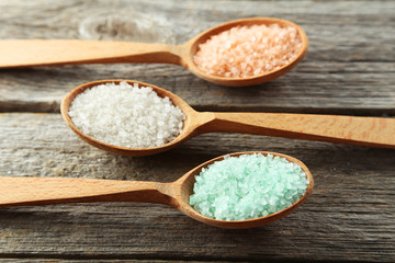 Sea salt on wooden background