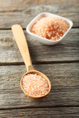 Sea salt on wooden background