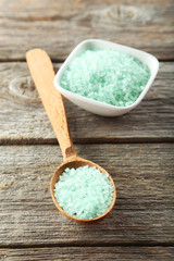 Sea salt on wooden background