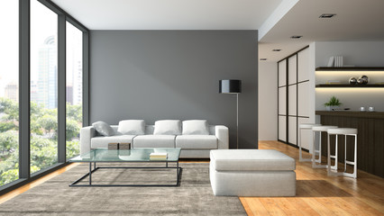 Interior of the modern design  loft  with black lampl 3D renderi
