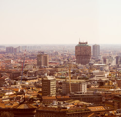 Retro look Milan aerial view