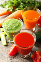 Fresh tomato, carrot and cucumber juice 