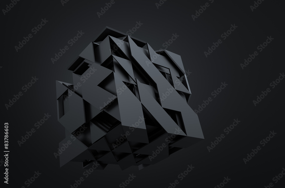 Poster abstract 3d rendering of flying cube.