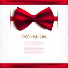 Invitation decorative card template with red bow