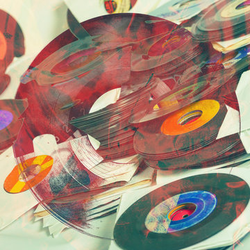Pile of vinyl records, abstract music background