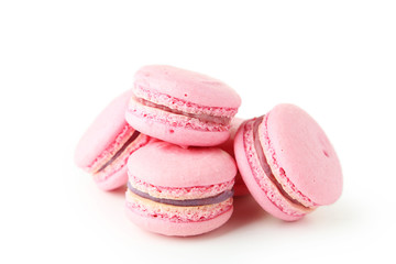 French pink macaron isolated on white