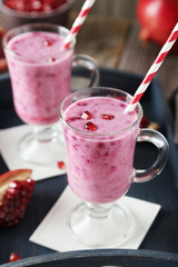 Pomegranate smoothie in glass 