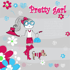 Fototapeta premium pretty girl on striped background, T-shirt design vector illustration