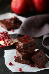 Homemade chocolate fudge with pomegranate 