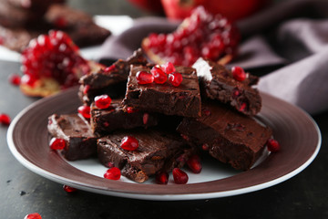 Homemade chocolate fudge with pomegranate 