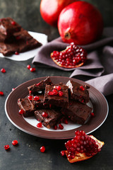 Homemade chocolate fudge with pomegranate 