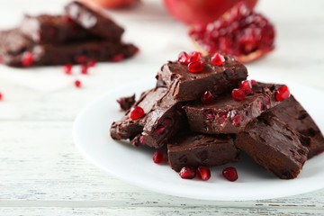 Homemade chocolate fudge with pomegranate 