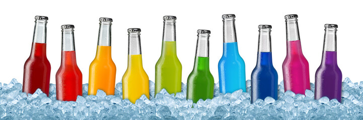 various beverages on crushed ice